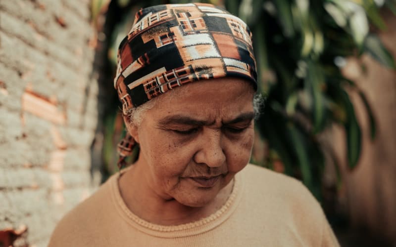 Elderly asian woman wearing headband
